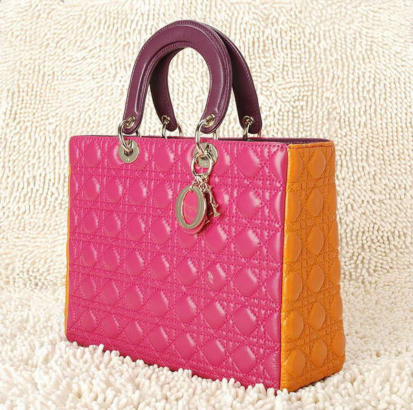 replica jumbo lady dior lambskin leather bag 6322 rosered&orange with silver hardware